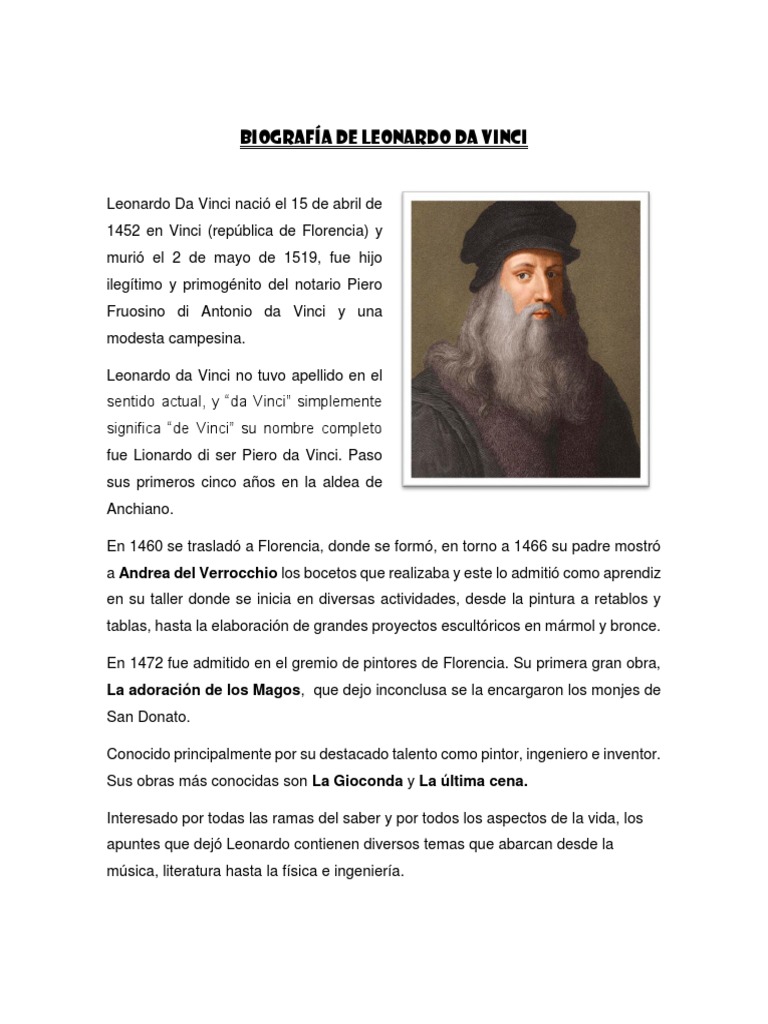 Biografia Breve De Leonardo Da Vinci Actualizado Abril